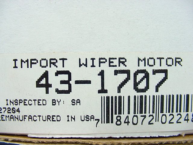 Remanufactured Windshield Wiper Motor 43-1707 78 79 Toyota Corolla