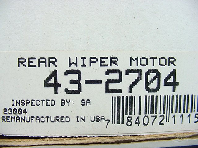 REAR Remanufactured Windshield Wiper Motor 43-2704 84 85 Toyota Corolla RWD