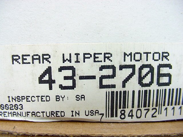 REAR Remanufactured Windshield Wiper Motor 43-2706 84-89 Toyota Van