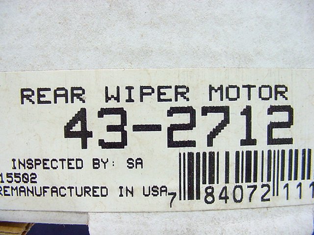 REAR Remanufactured Windshield Wiper Motor 43-2712 87-88 Toyota Corolla FX