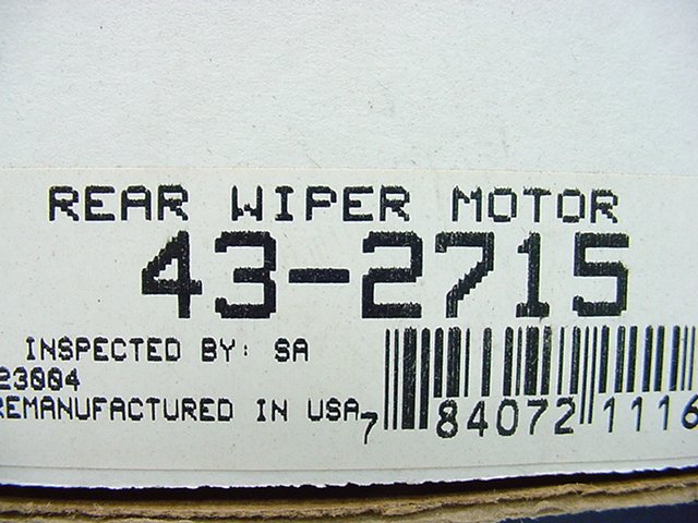 REAR Remanufactured Windshield Wiper Motor 43-2715 87 88 Toyota Tercel