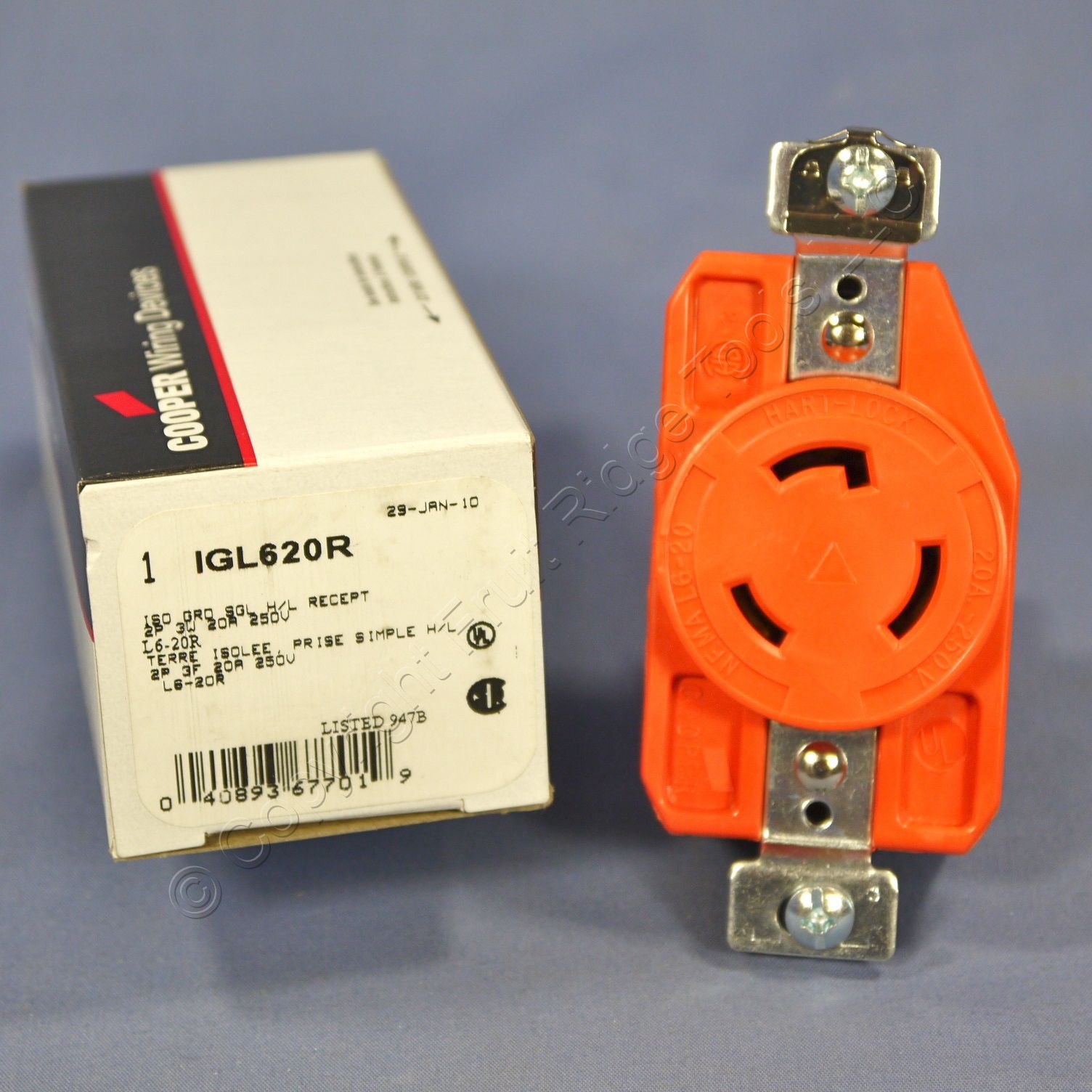 Cooper Isolated Ground Single Locking Receptacle NEMA L6-20R 20A 250V