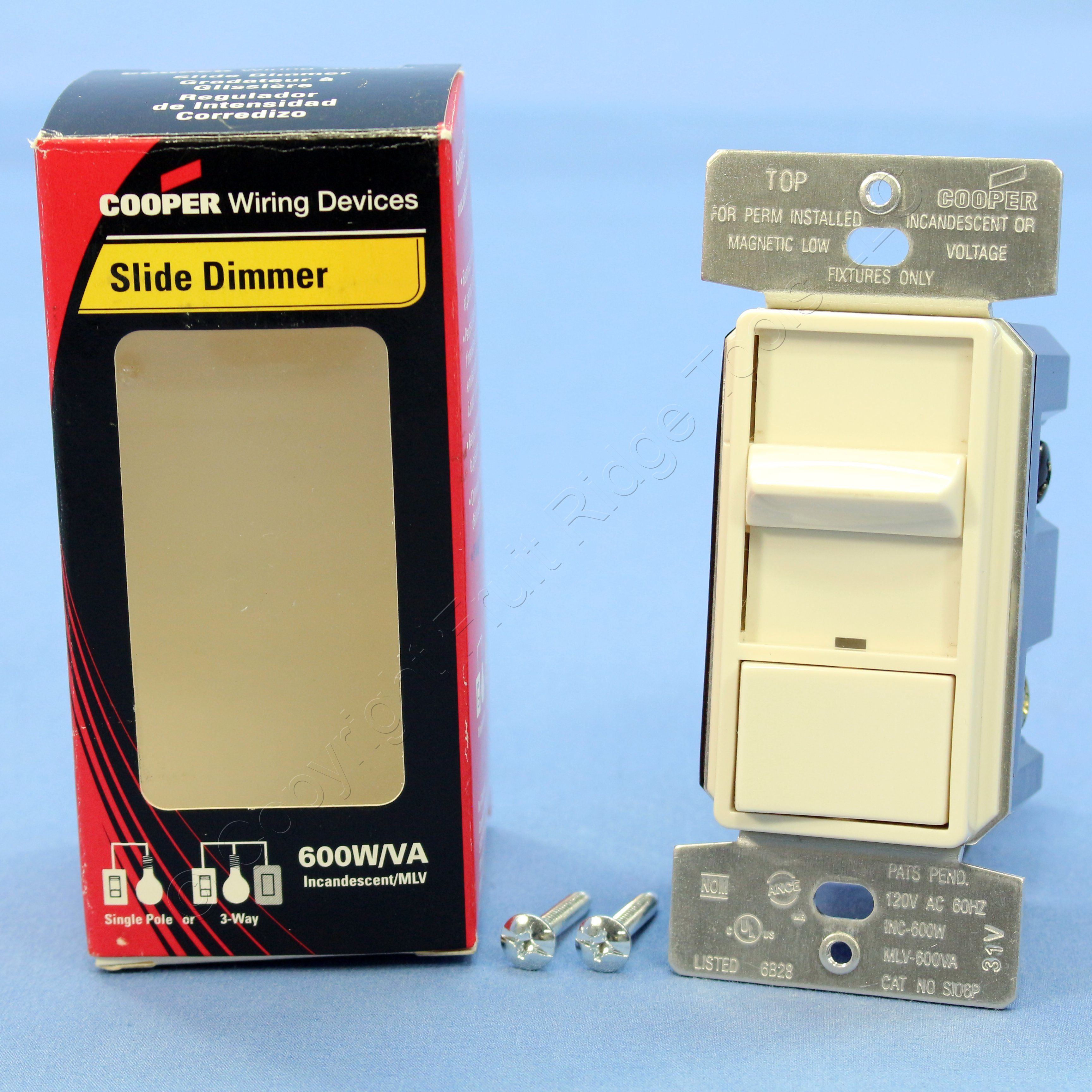 New Cooper Light Almond Incandescent Slide Dimmer Switch Preset 600W