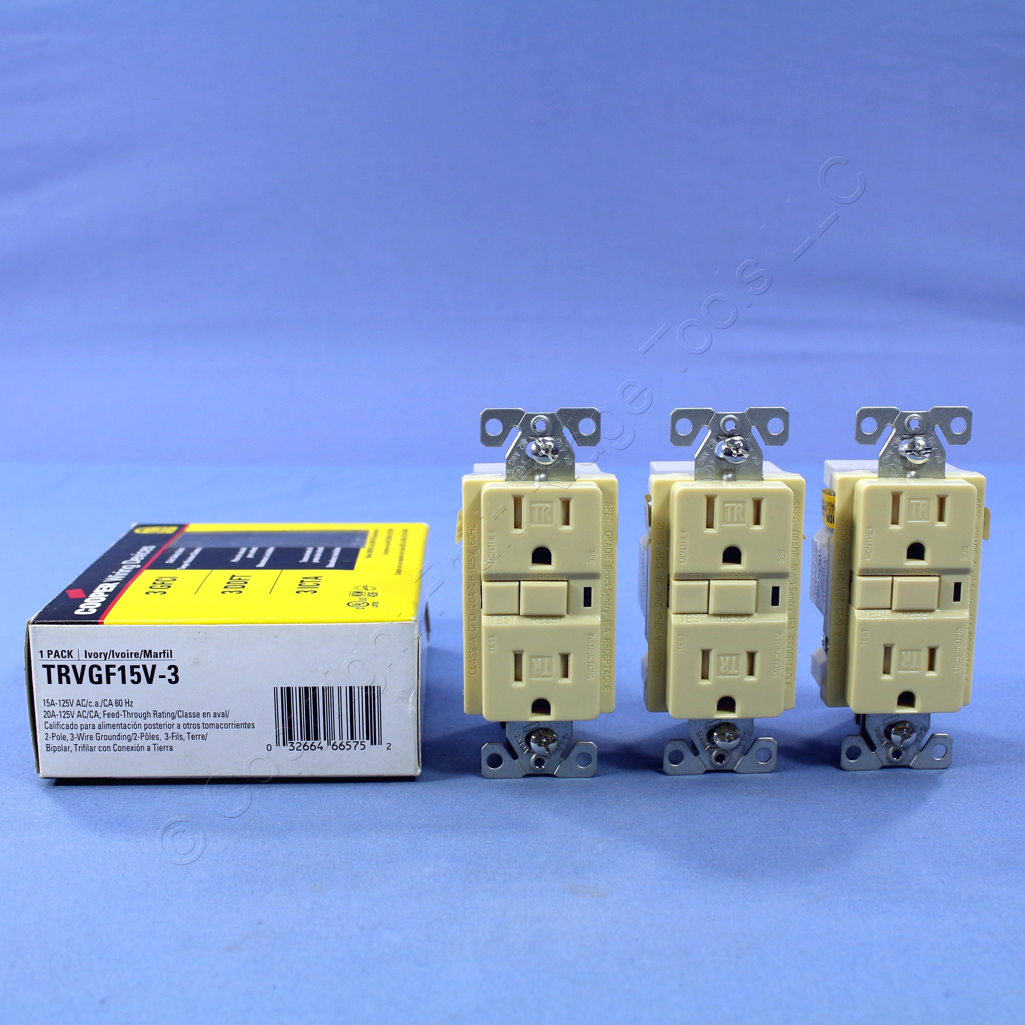 3 Cooper Ivory Heavy Duty Tamper Resistant GFCI GFI Outlets 515R 15A