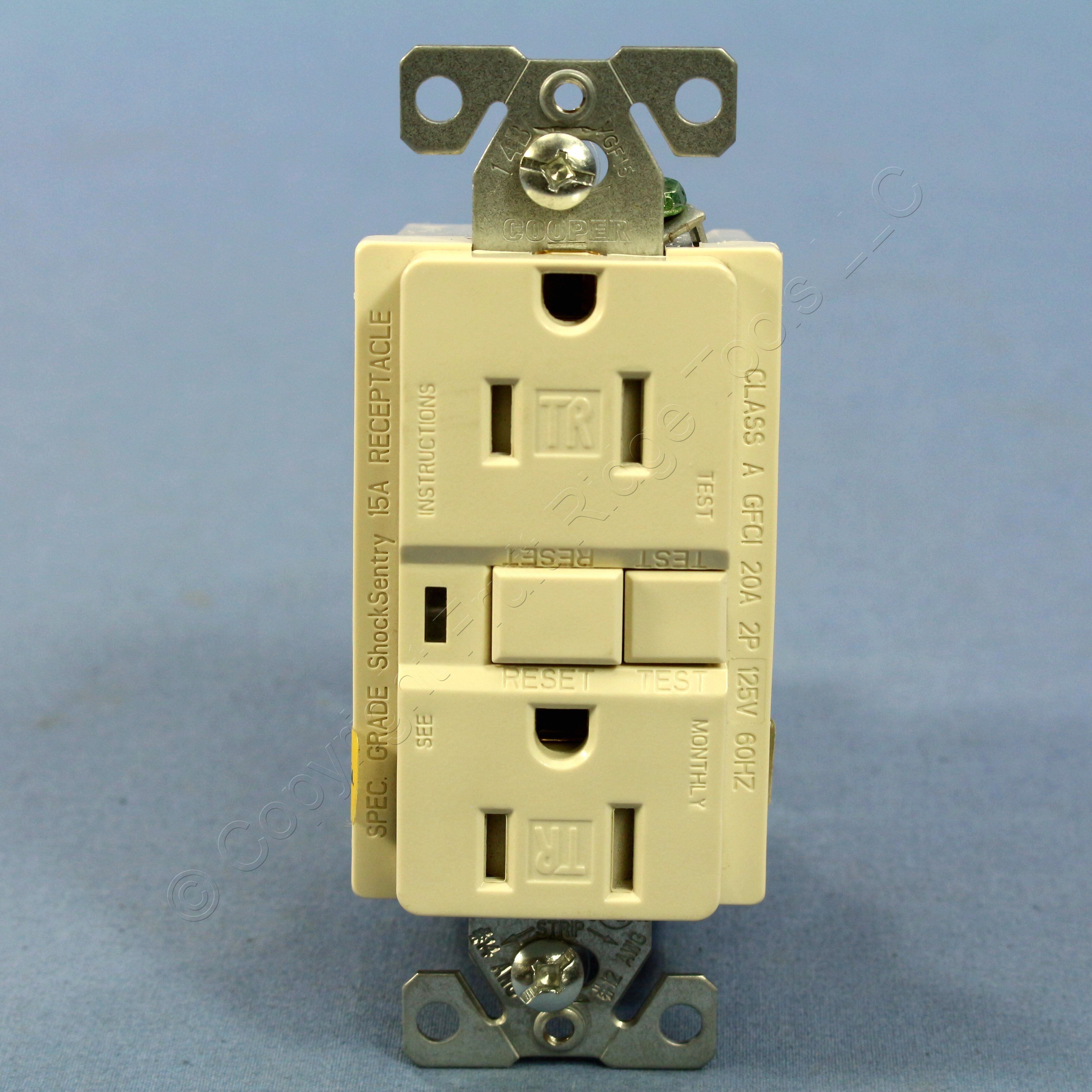 Cooper Ivory Heavy Duty Tamper Resistant GFCI GFI Outlet 515R 15A Bulk