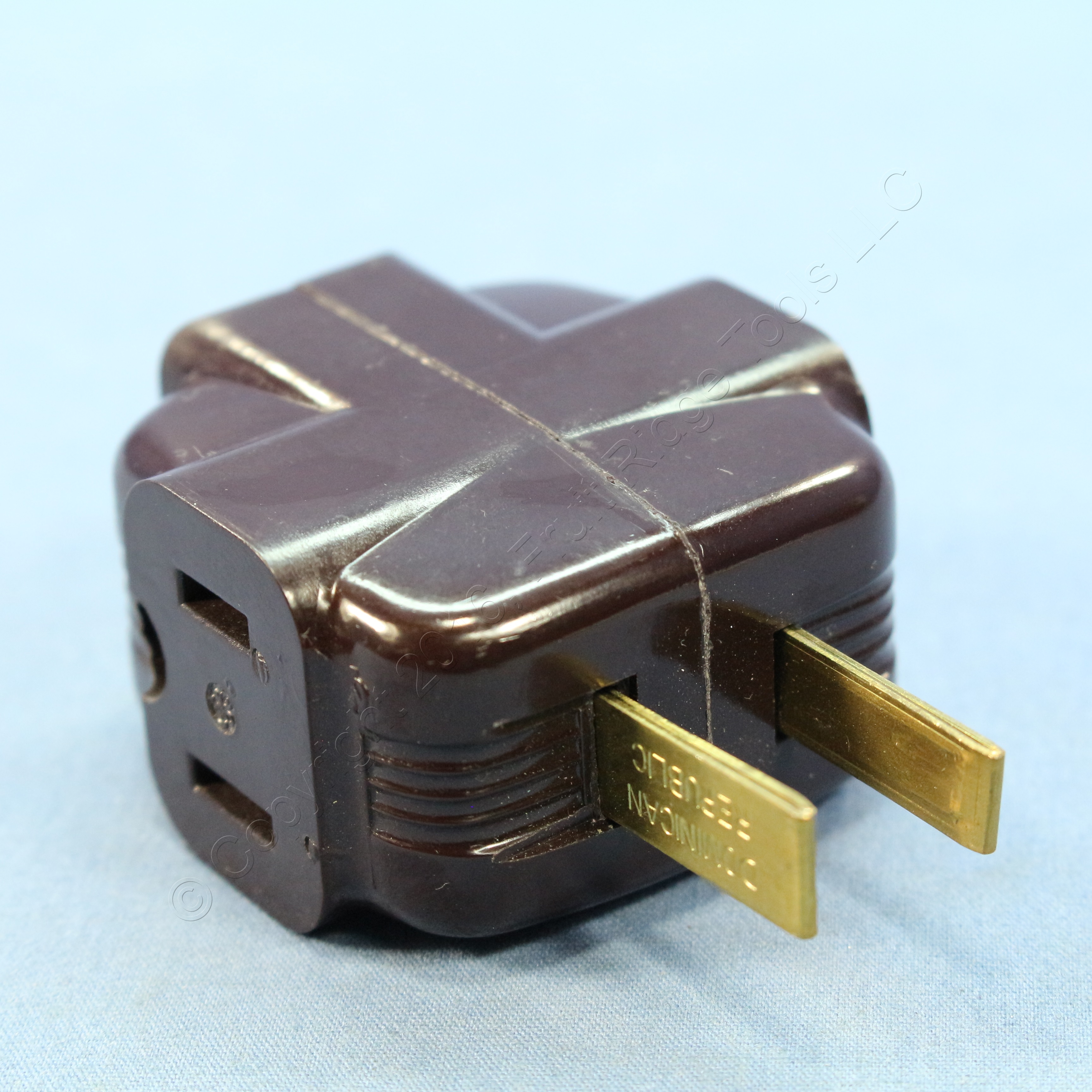 Brown Triple Tap Plug 3in1 Outlet Adapter Polarized Grounding 15A