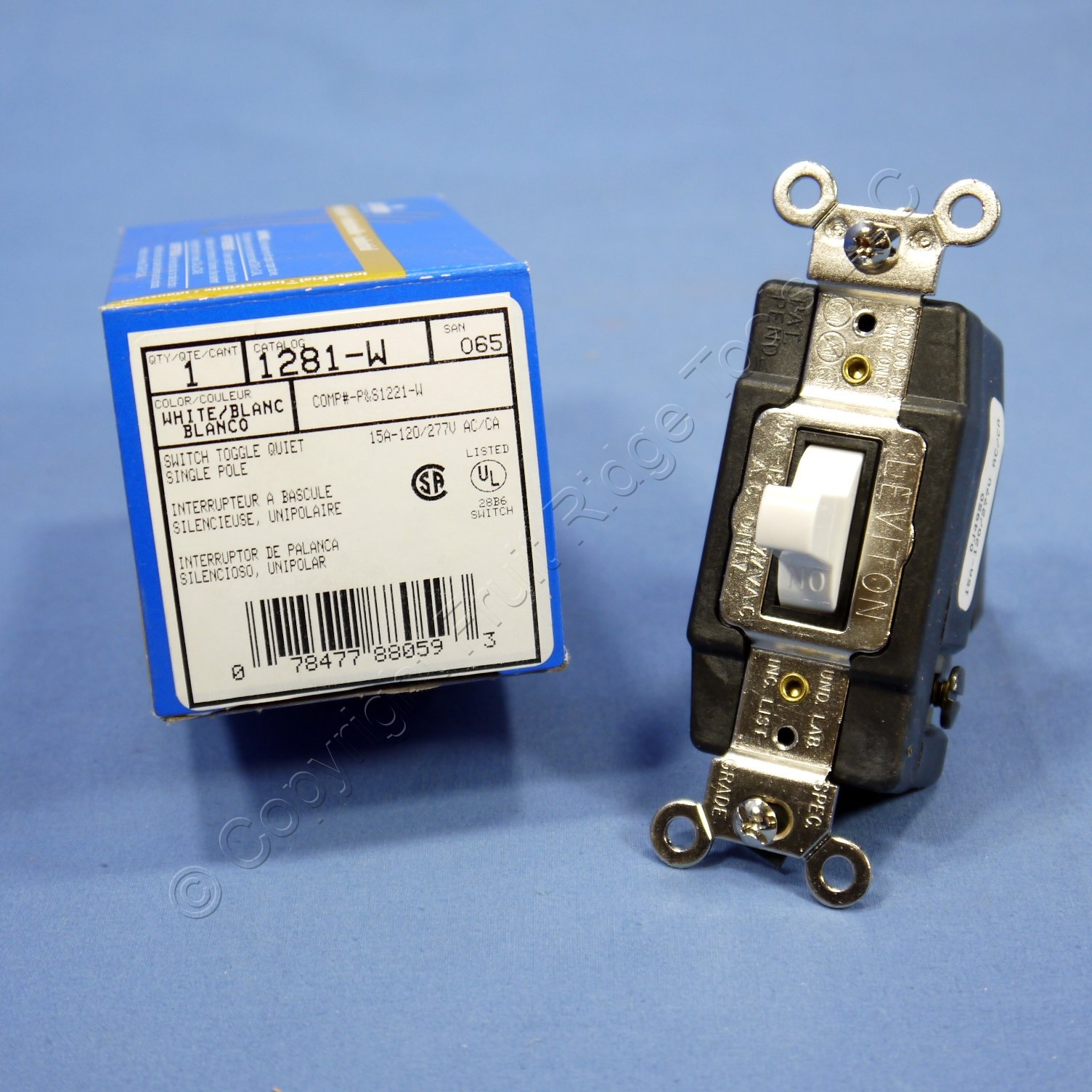 Leviton White SPDT DOUBLE THROW Center-Off Maintained Contact Switch 15A 1281-W