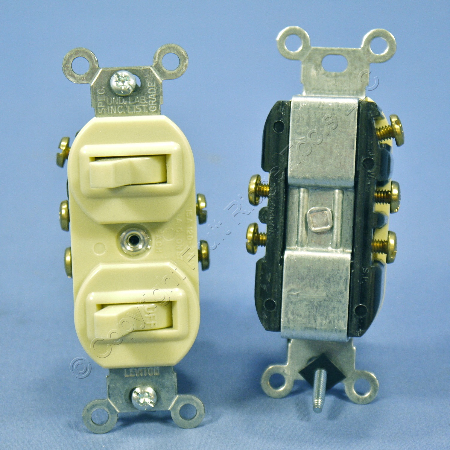 5 Leviton Ivory Double Light Switches Duplex SinglePole and 3Way 5241