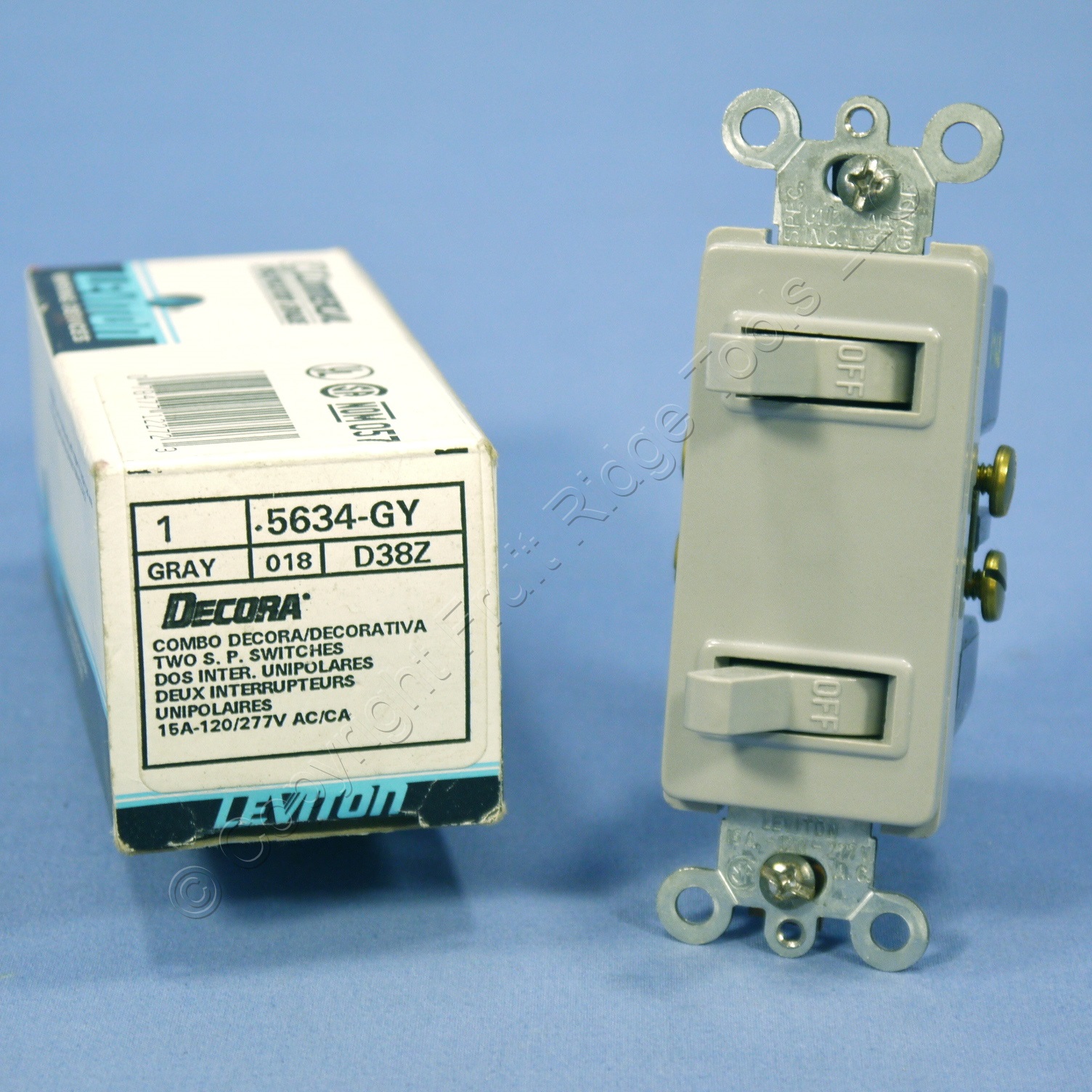 New Leviton Gray Decora DUPLEX Toggle Wall Light Switch 15A Double 5634