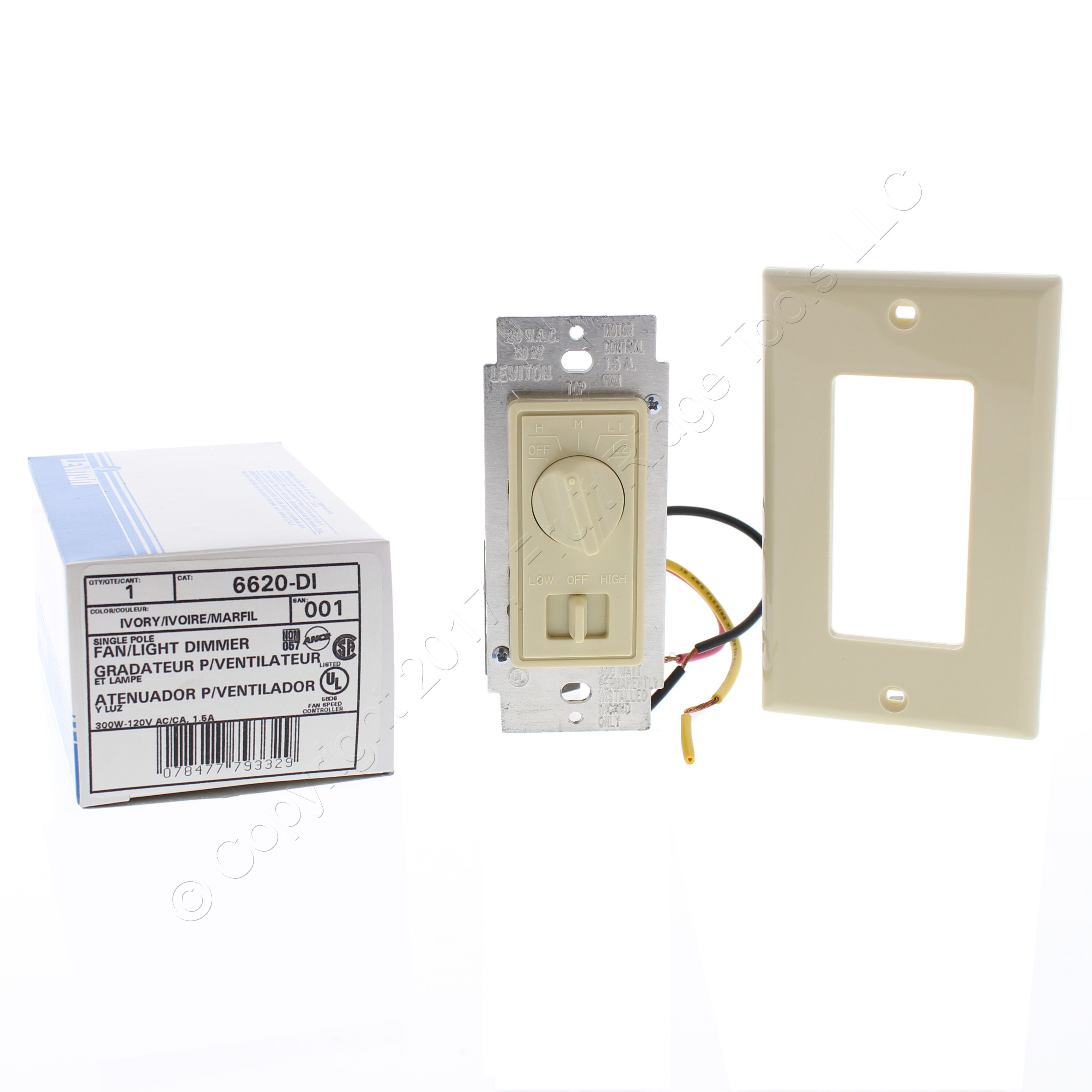 Leviton Ivory Decora Dimmer Switch Stepped Fan Speed Contol 300W 1.5A