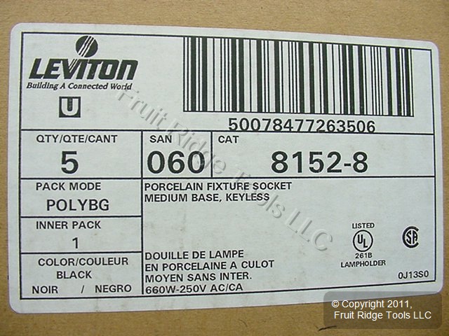 10 Leviton Porcelain Light Sockets Black Flange Lamp Holder Medium Base 8152-8 