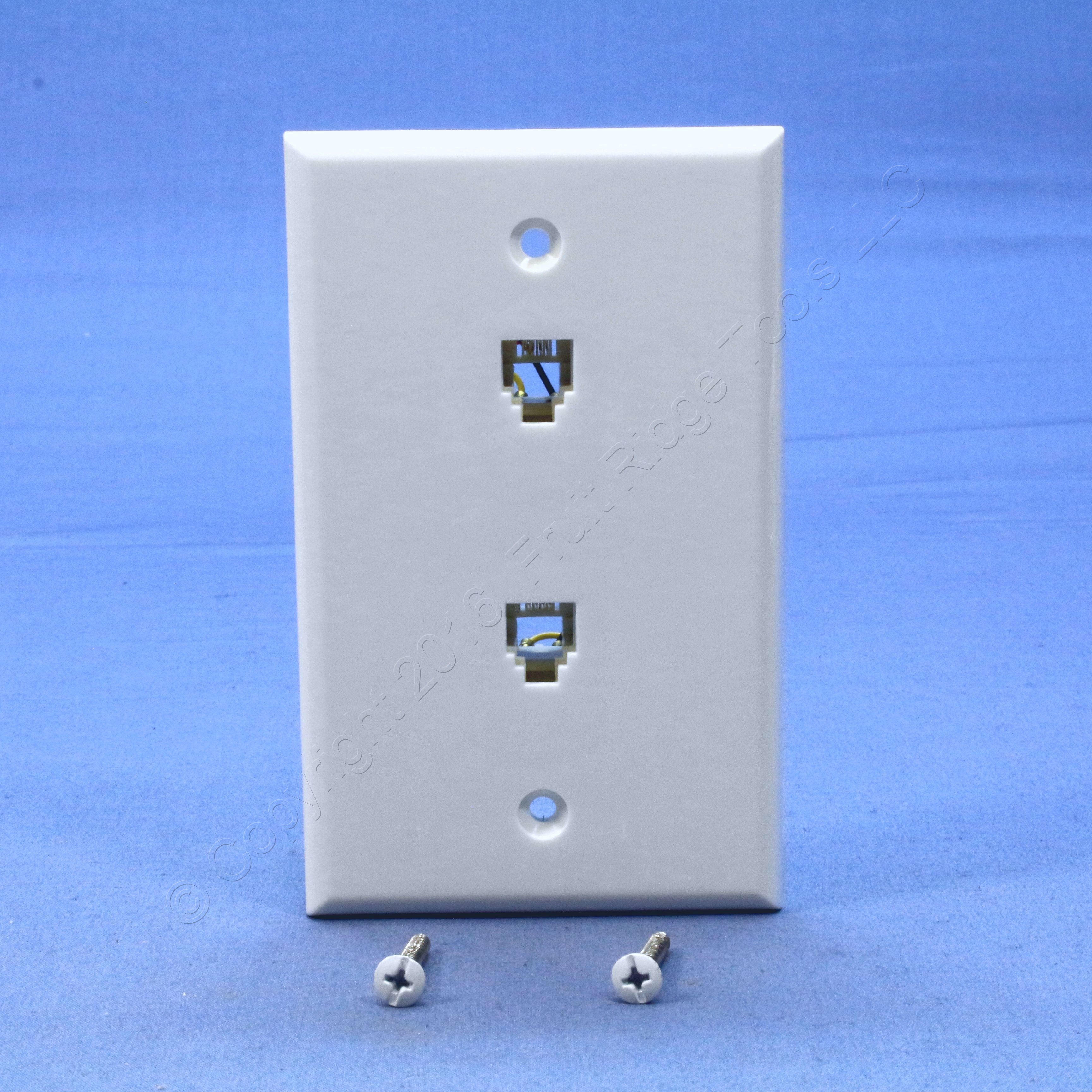 Leviton White Flush Mount DUPLEX Phone Jack Wall Plate Telephone 6P4C