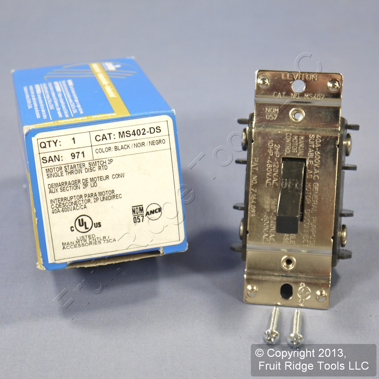 Leviton Motor Starter Switch DPST DOUBLE POLE Single Throw 40A 600V