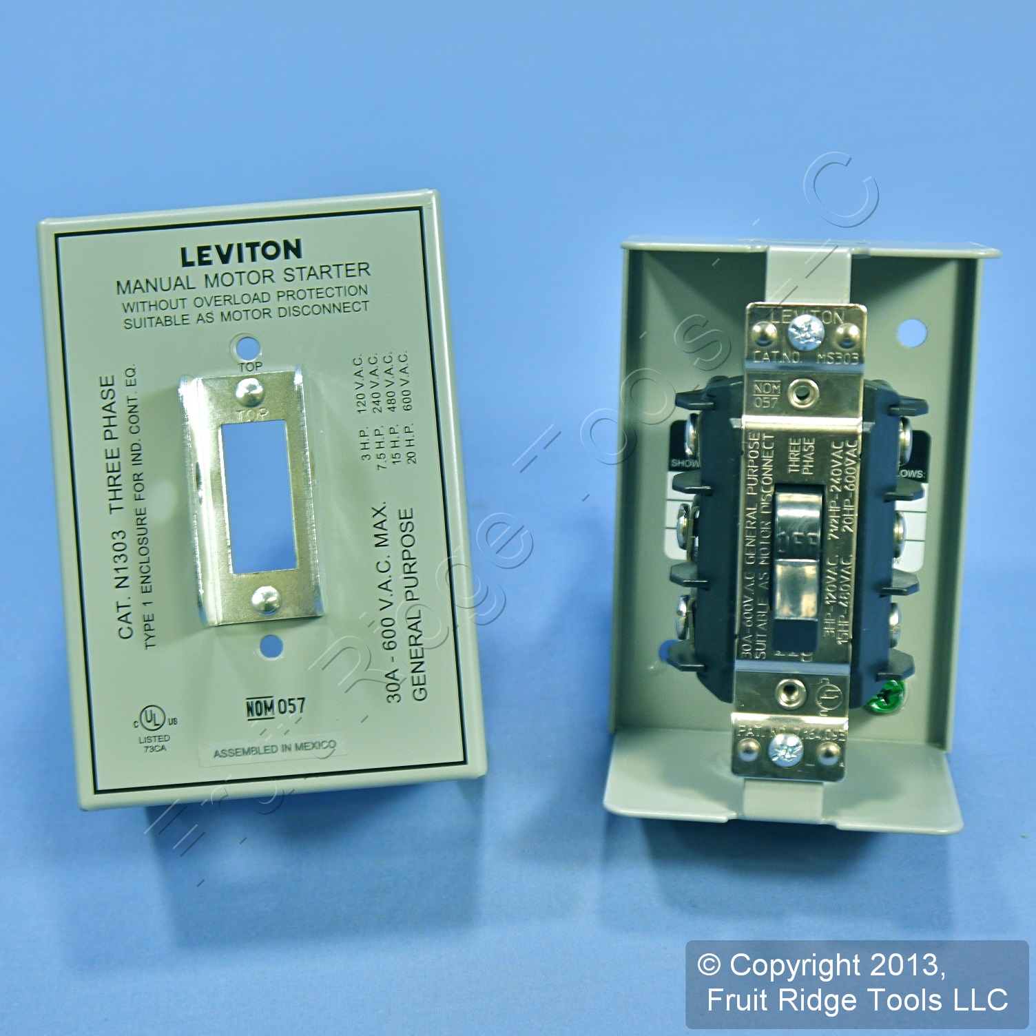 Leviton Motor Starter Switch TPST Single Throw w/Lockout 30A N1303DS