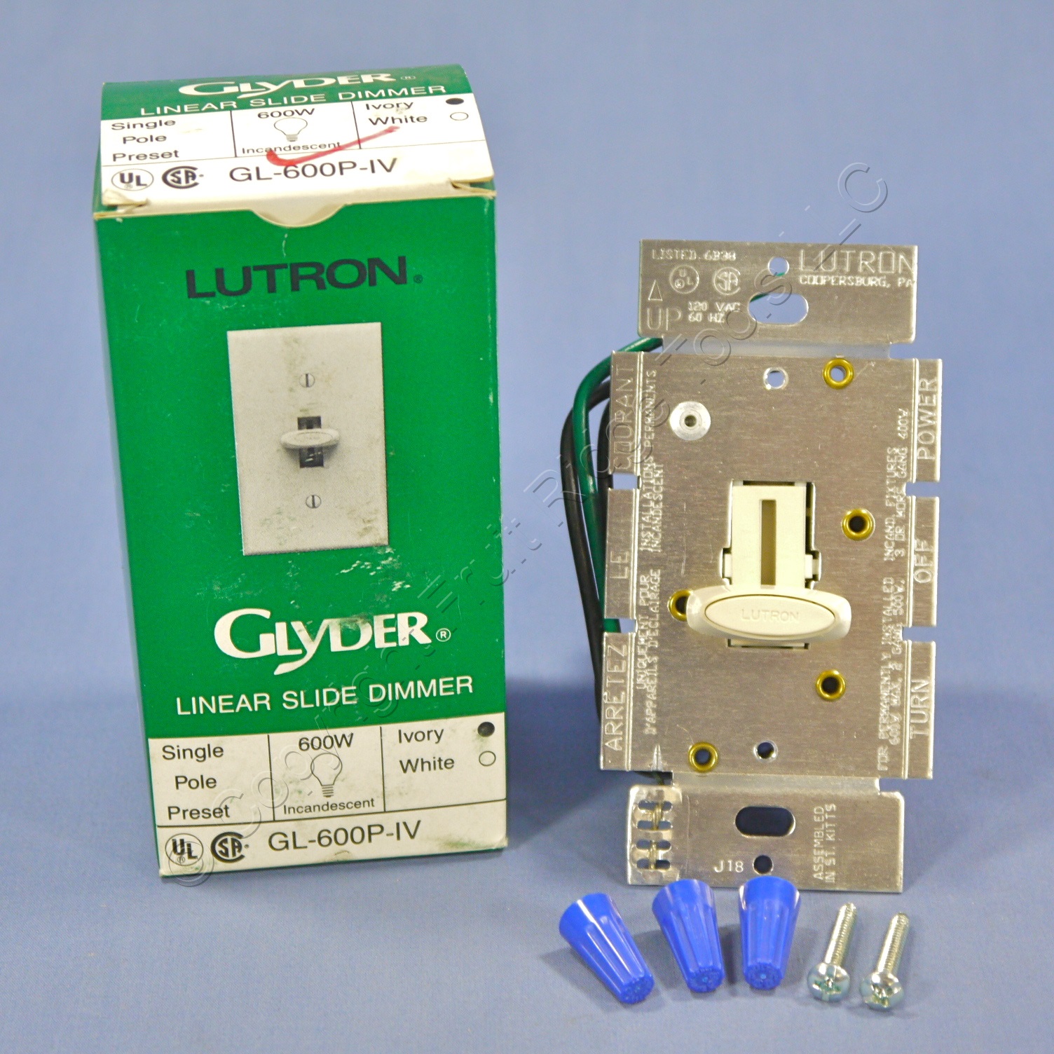 Lutron Glyder Ivory Slide Dimmer Switch 600W Incandescent Single Pole