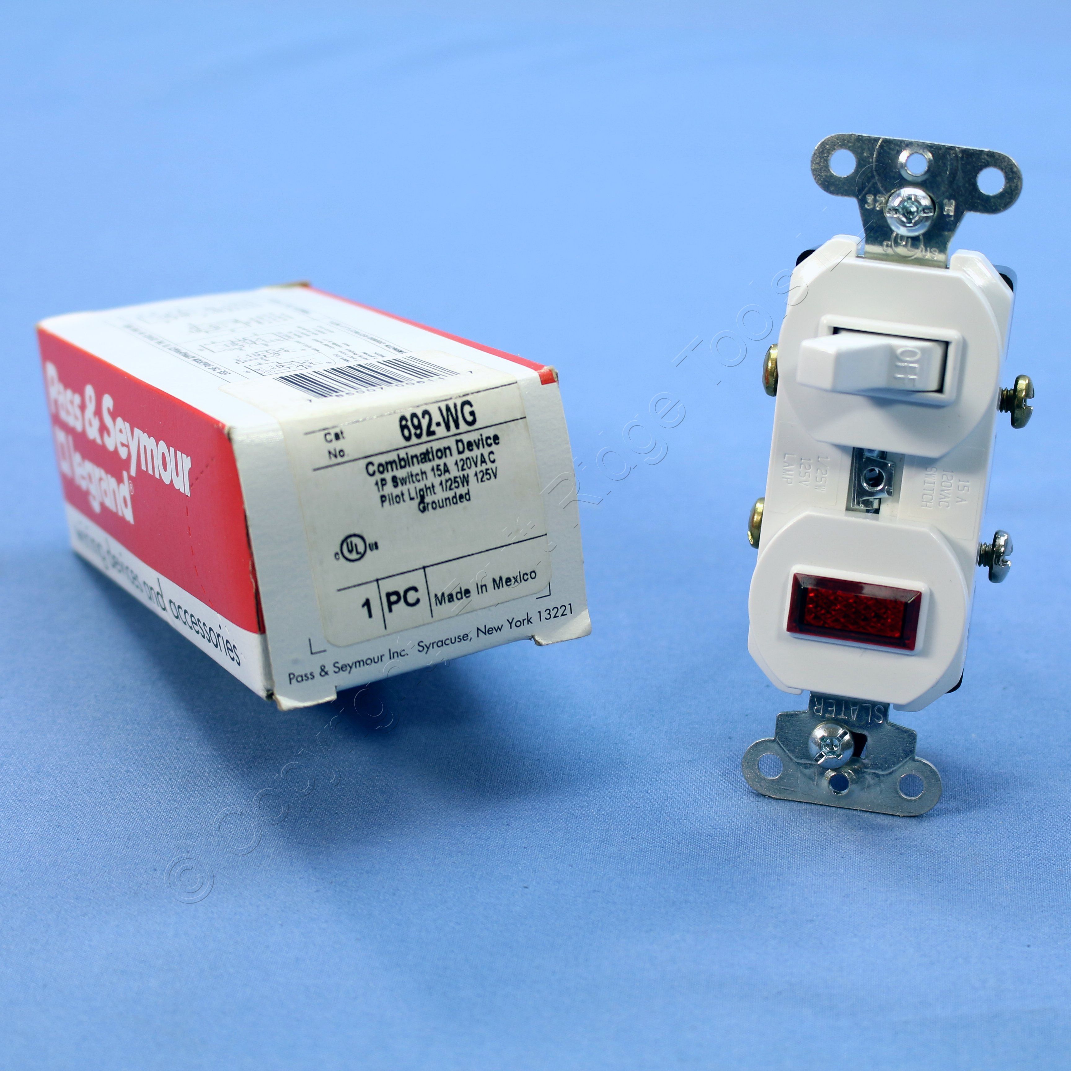 Pass and Seymour White Commercial Toggle Wall Switch 15A with Pilot