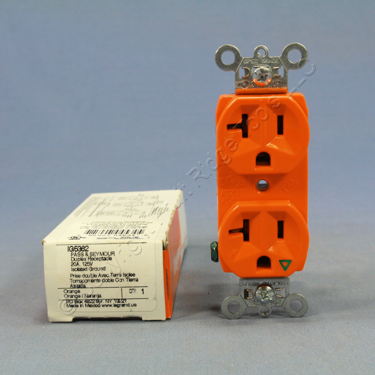 P&S Orange Isolated Ground Duplex Outlet Receptacle NEMA 520R 20A 125V
