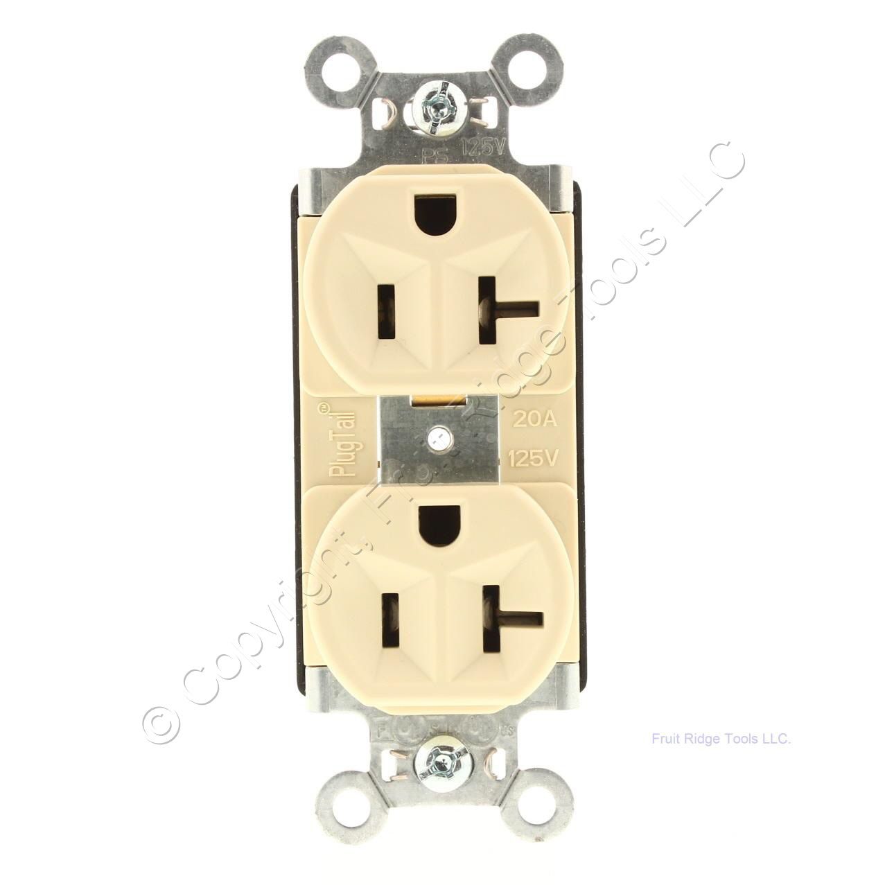 Pass & Seymour Ivory PLUGTAIL Receptacle Duplex Outlet NEMA 520R 20A