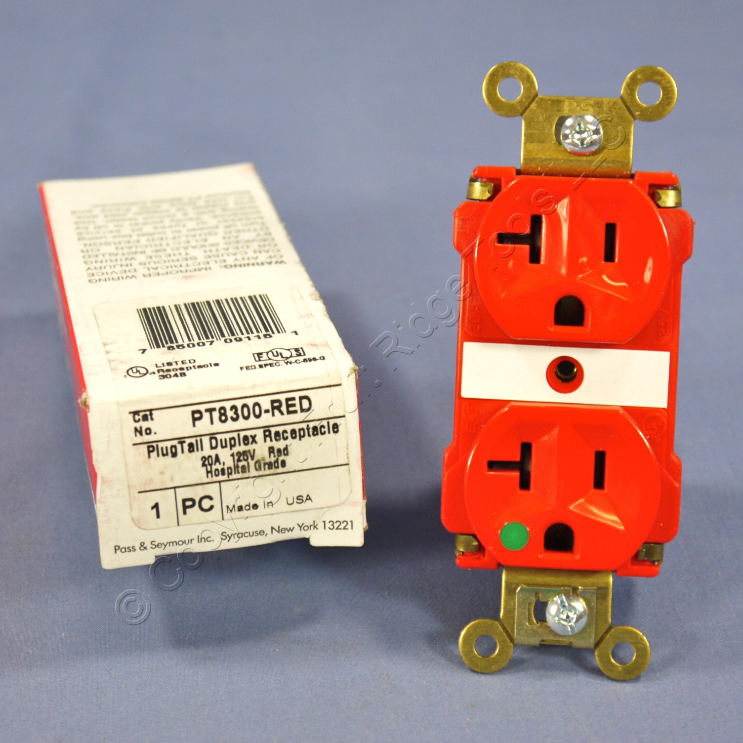 P&S RED PLUGTAIL HOSPITAL GRADE Receptacle Duplex Outlet 20A PT8300RED