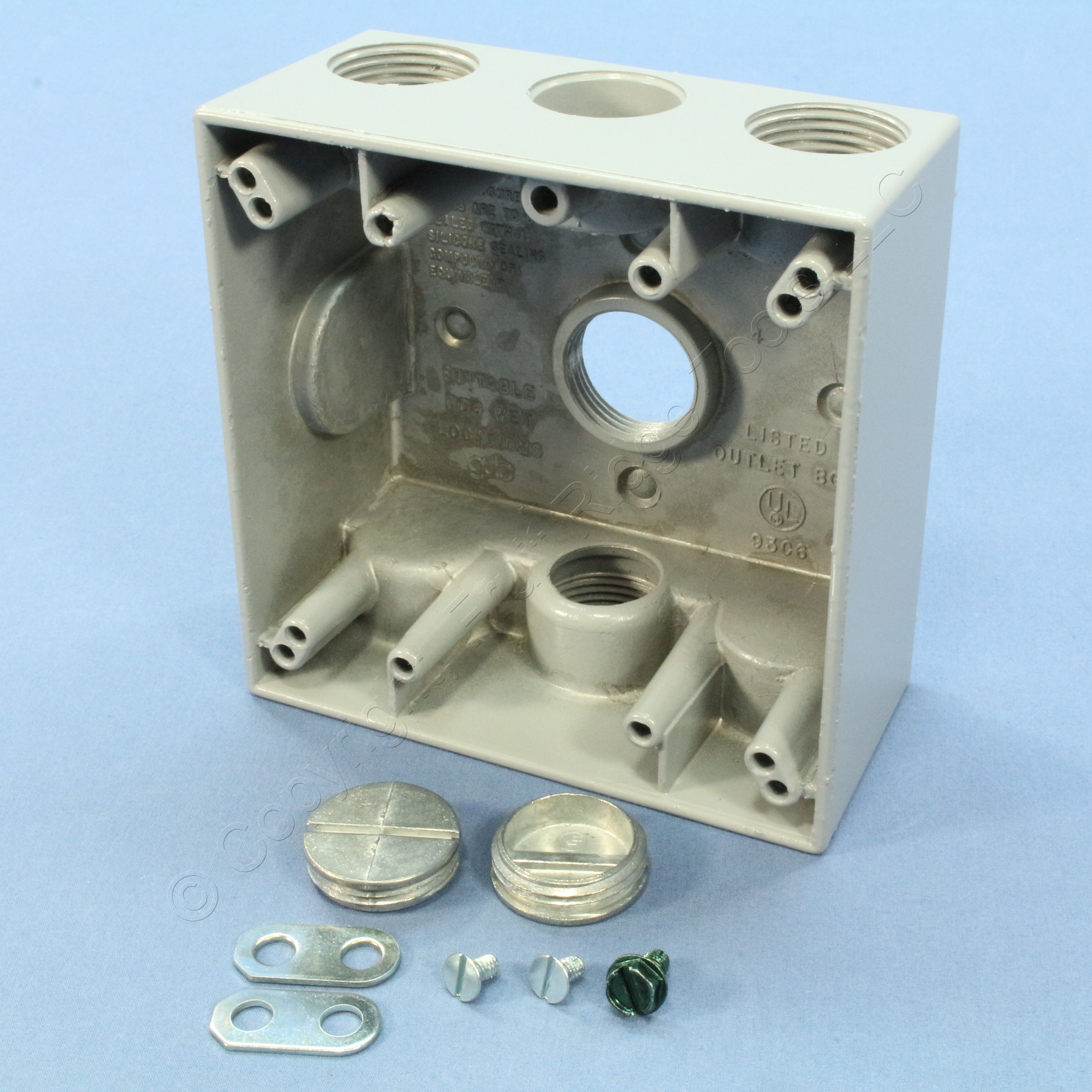 PS Gray DieCast Aluminum Weatherproof 2Gang Deep Outlet Box 4Hole 3/